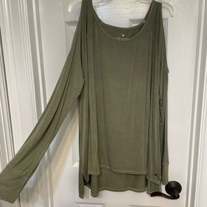 Olive green cold shoulder shirt